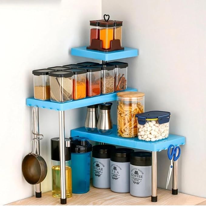 Dhyashiv Zestify 3 Tier Kitchen Corner Shelf Organiser Rack, Adjustable Countertop Storage Stand