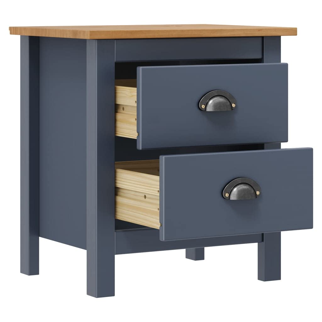 vidaXL Bedside Cabinet - Solid Pine Wood Nightstand in Gray and Honey Brown with 2 Drawers - Hill Range Design for Bedroom Furniture