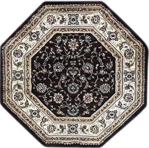 Deir Debwan Traditional Octagon 330,000 Point Persian Area Rug Brown Black Beige Design 601 (4 Feet X 4 Feet)