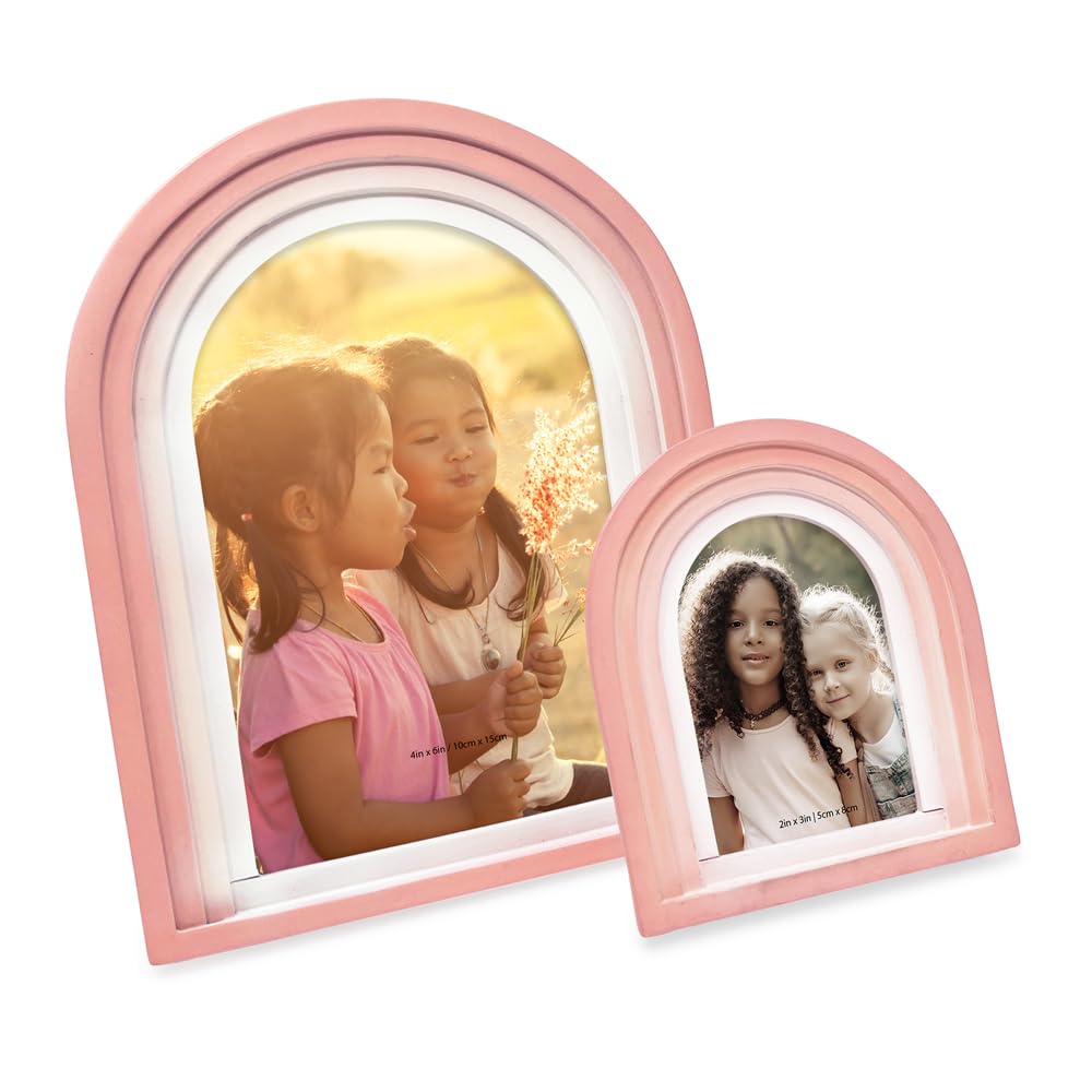Isaac Jacobs 2X3 Vertical Pink Arc Resin Picture Frame With Gradient Design, Decorative Photo Frame, Tabletop & Wall Display, Ha