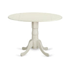 East West Furniture Dlbo5-Lwh-Lc 5 Piece Dining Room Furniture Set Includes A Round Kitchen Table With Dropleaf And 4 Faux Leather Upholstered Dining Chairs, 42X42 Inch, Linen White