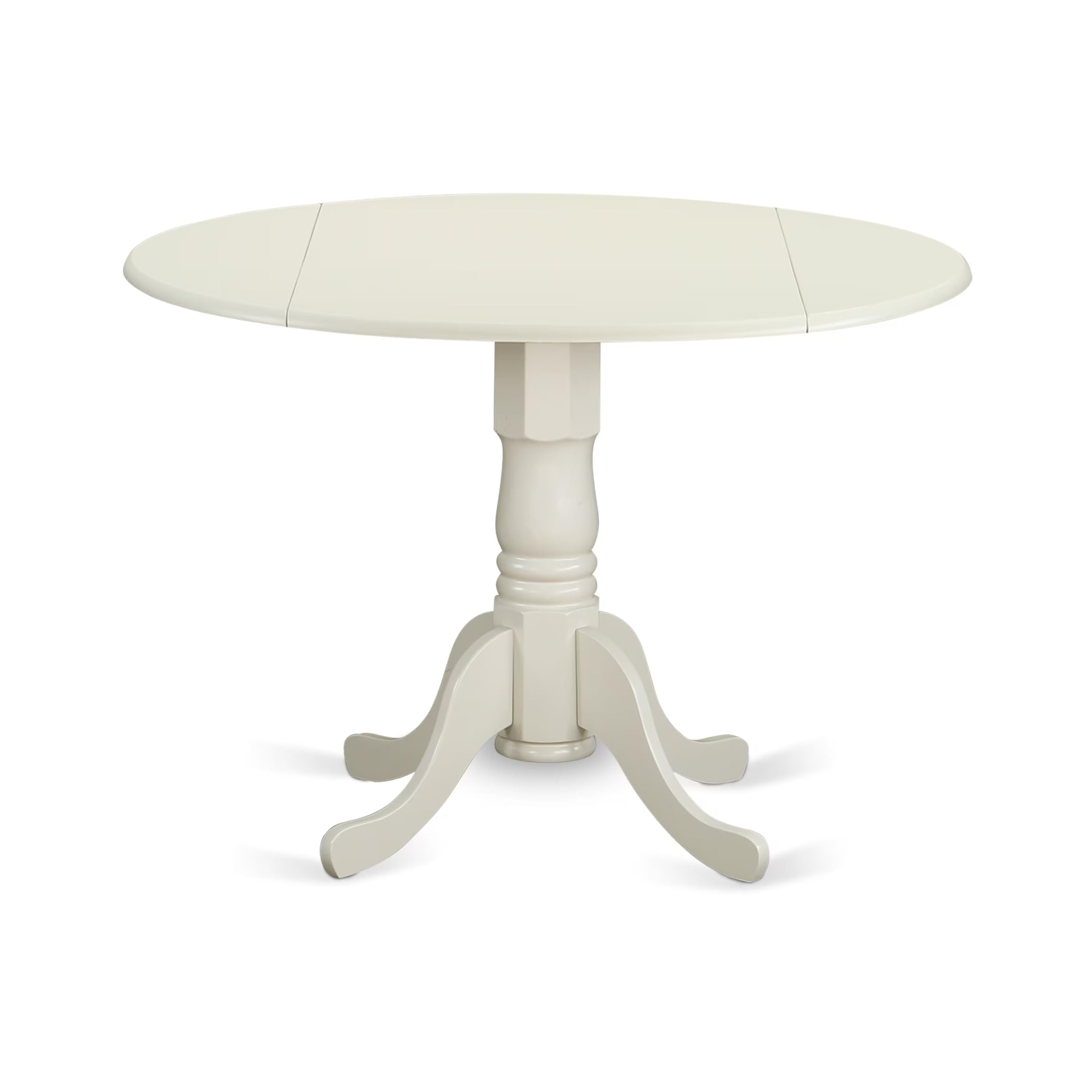 East West Furniture Dlbo5-Lwh-Lc 5 Piece Dining Room Furniture Set Includes A Round Kitchen Table With Dropleaf And 4 Faux Leather Upholstered Dining Chairs, 42X42 Inch, Linen White