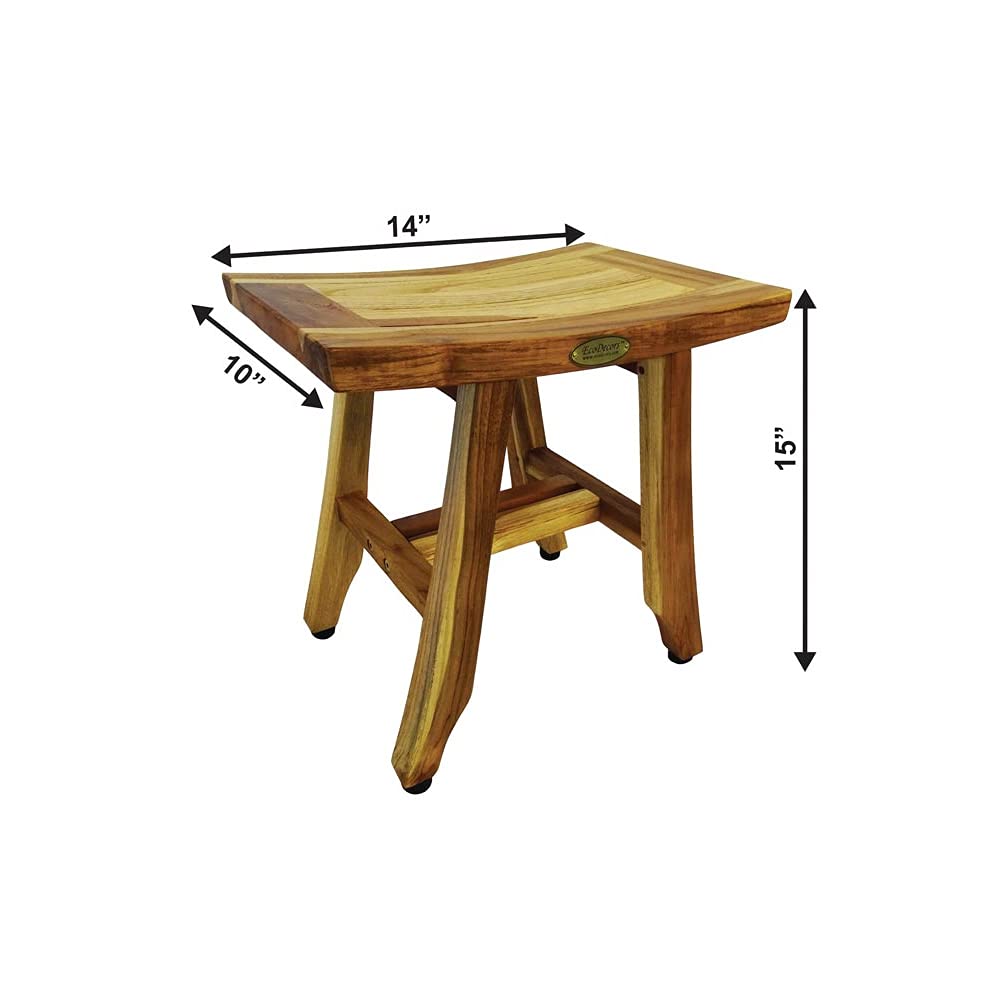 Ecodecors, Satori, 14'', Teak Shower Stool, Teak Shower Shaving Foot Rest, Teak Shower Shaving Stool, Small Bathroom Stool, 14 I