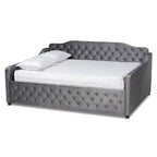 Baxton Studio Freda Gray Velvet Button Tufted Full Size Wood Daybed