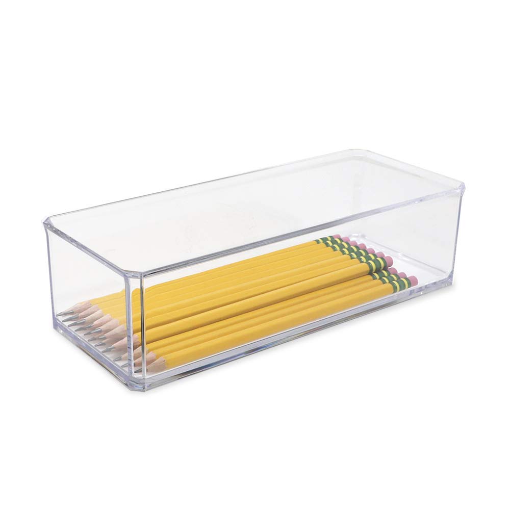 Isaac Jacobs Clear Acrylic Rectangular Stackable Storage Organizer, (9'' L X 3.5'' W X 2.5'' H) Drawer Tray, Multi-Functional, B