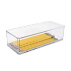 Isaac Jacobs Clear Acrylic Rectangular Stackable Storage Organizer, (9'' L X 3.5'' W X 2.5'' H) Drawer Tray, Multi-Functional, B