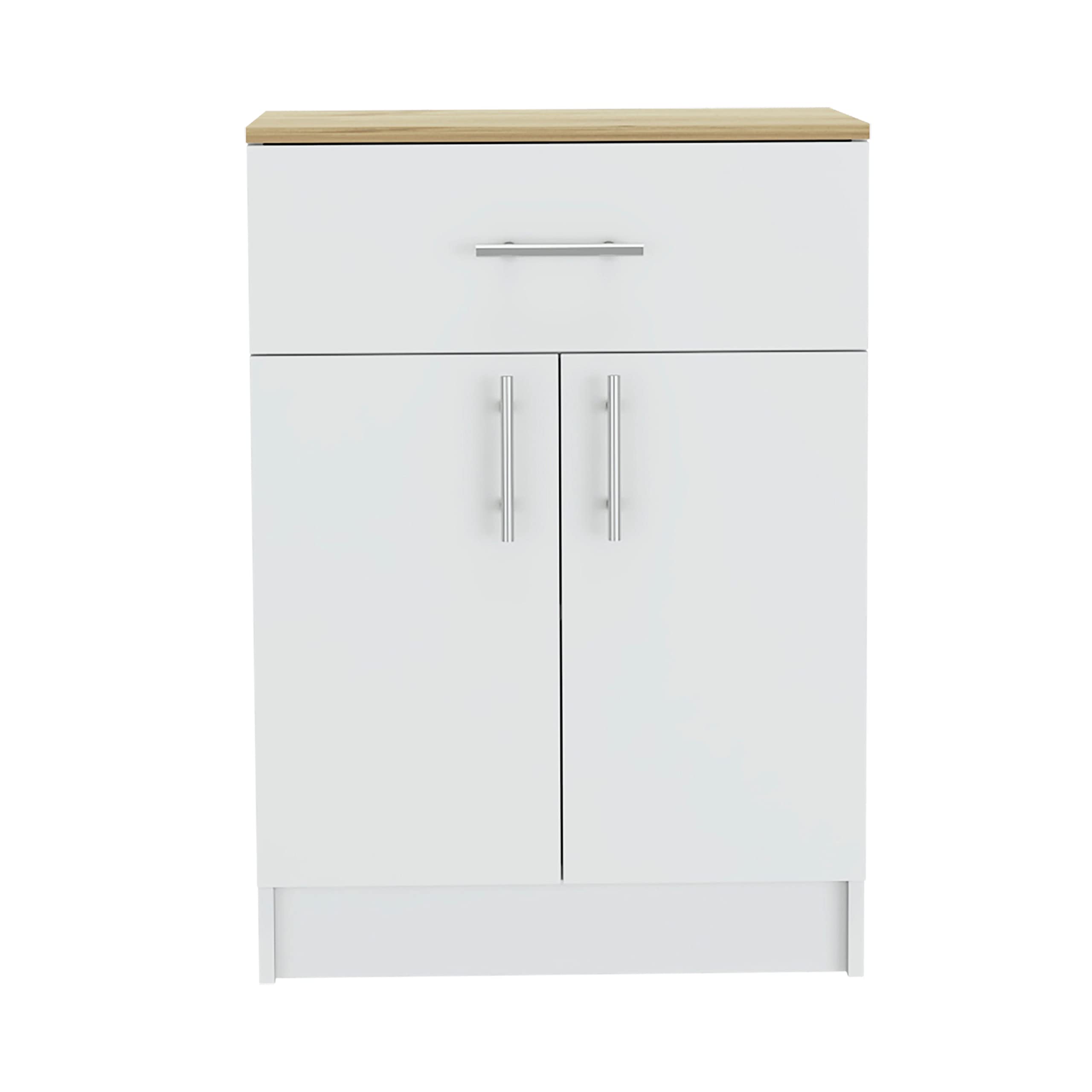 Depot E-Shop Monroe 2 Piece Kitchen Set, Kitchen Island + Kitchen Pantry, White/Light Oak