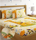 Home Sizzler 144 Tc Microfibre KidS Giraffe Elastic Fitted Double Bedsheet (72X78 Inch) With 2 King Size Pillow Covers, Yellow