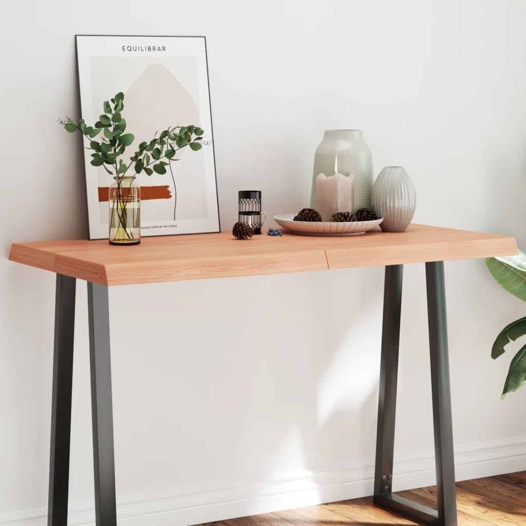 vidaXL Light Brown Solid Oak Wood Treated Table Top with Live Edge Design - Versatile for Home or Commercial Use'