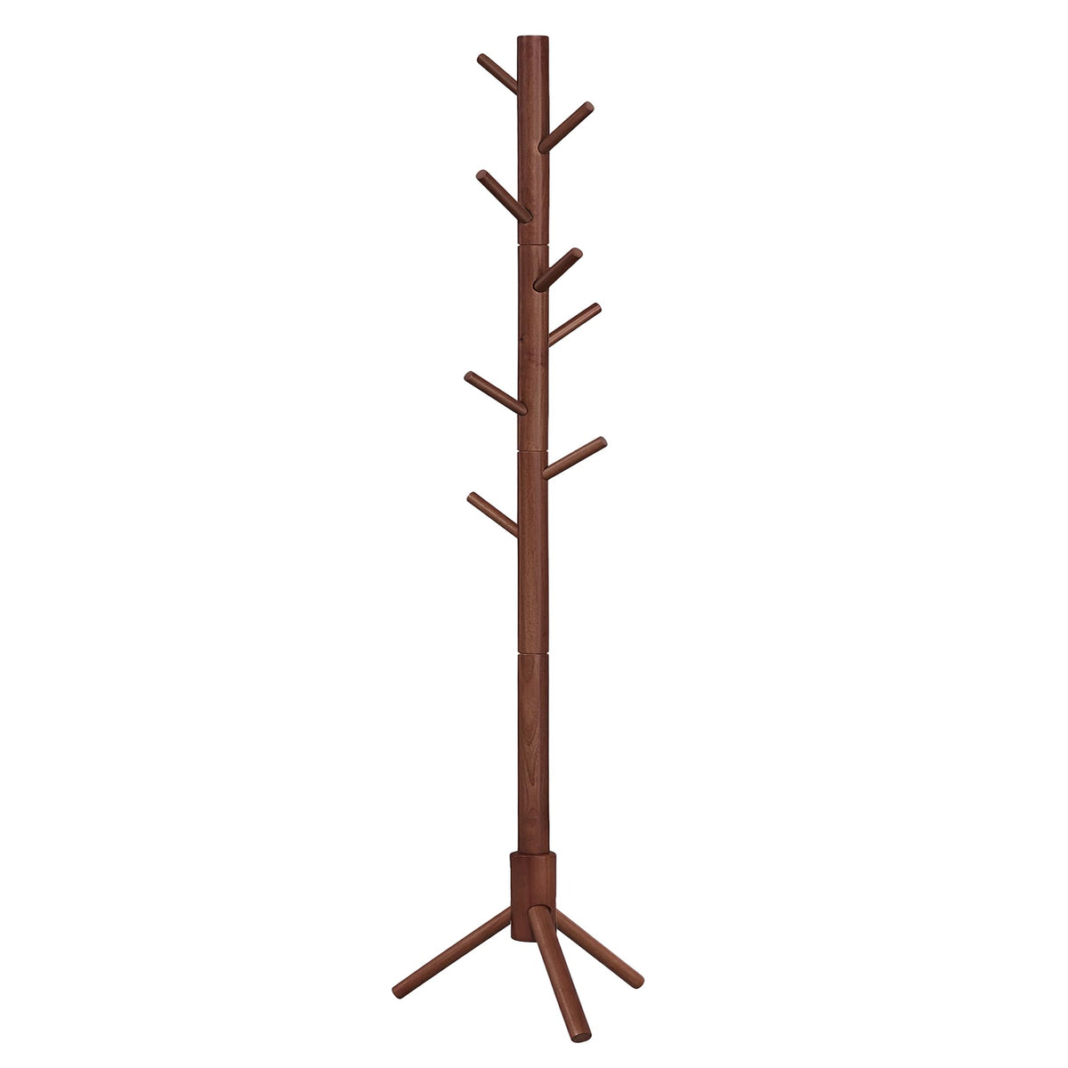 Vasagle Solid Wood Coat Rack, Free Standing Coat Rack, Tree-Shaped Coat Rack With 8 Hooks, 3 Height Options, For Clothes, Hats, Bags, For Living Room, Bedroom, Home Office, Dark Walnut Urcr04Wn