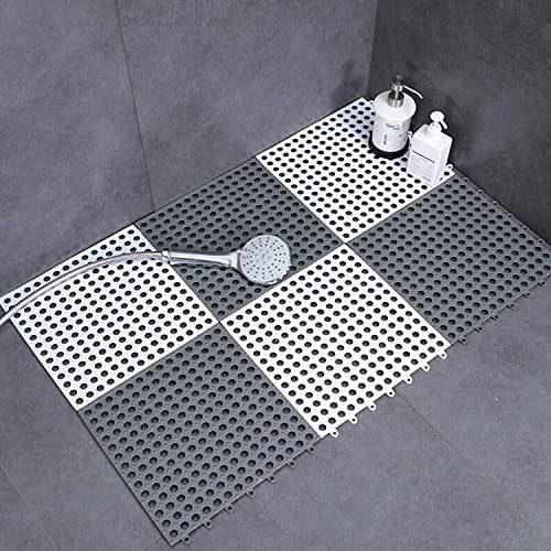 VDHJA Interlocking NonSlip Drainage Tile, 12 x 12 Inch Soft PVC Waterproof Floor Mat Without Suction Cups Drain Holes Column fo