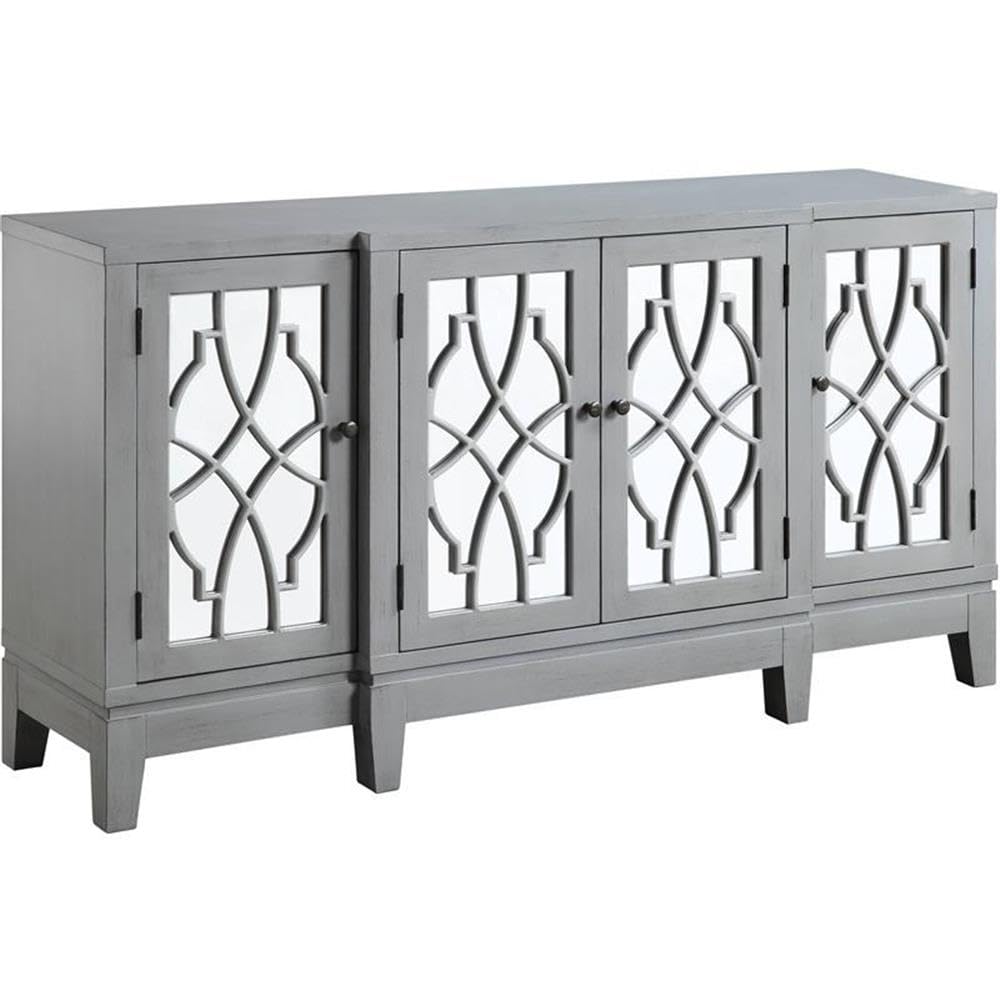 Acme Magdi Wooden Console Table with 4 Mirrored Doors in Antique Gray
