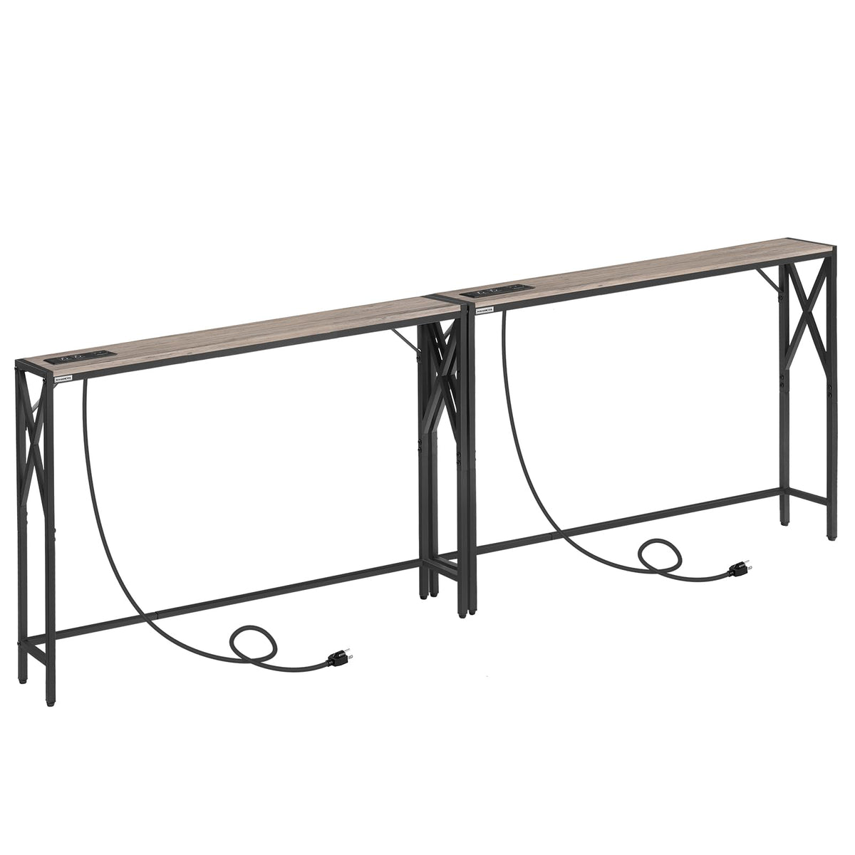 MAHANCRIS 2 Pack Sofa Table with Charging Station, 39.4    Console Table, Narrow Entryway Table, Slim Hallway Table, Retro Couch