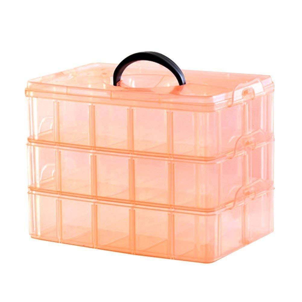 RMYKX 3Layer Multi Utility Storage Box with Handle, Adjustable Compartment Organizer for Stationery, Beads, Sewing, Art Tools, 