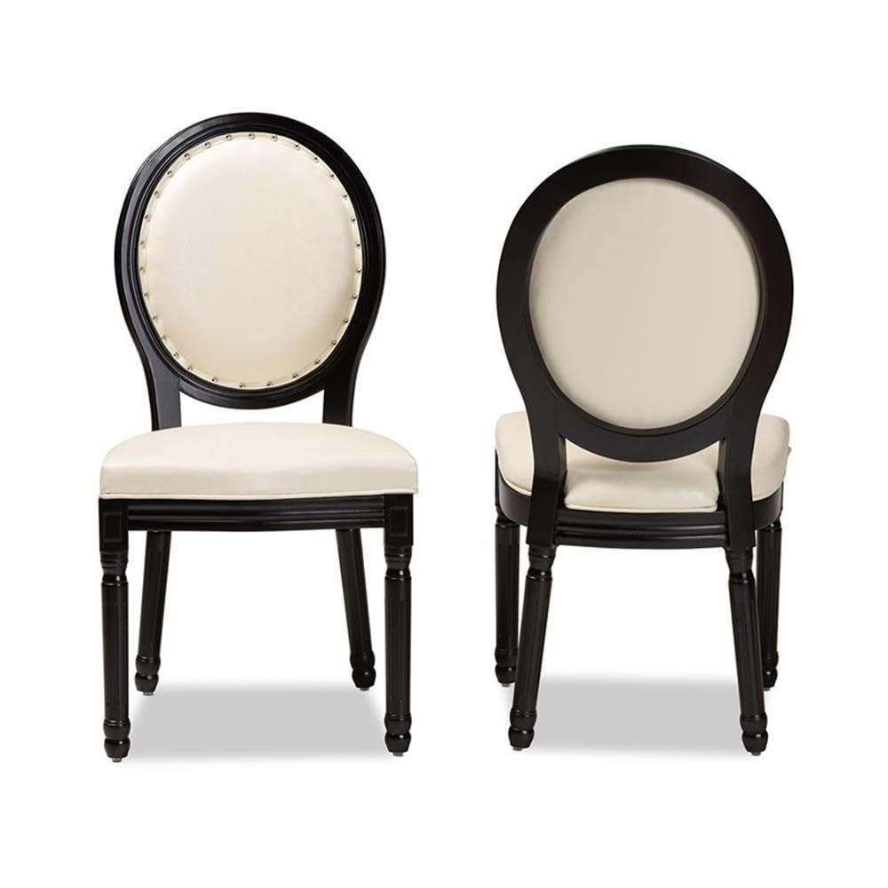 Baxton Studio Louis Traditional French Inspired Beige Faux Leather Upholstered and Black Finished Wood 2-Piece Dining Chair Set