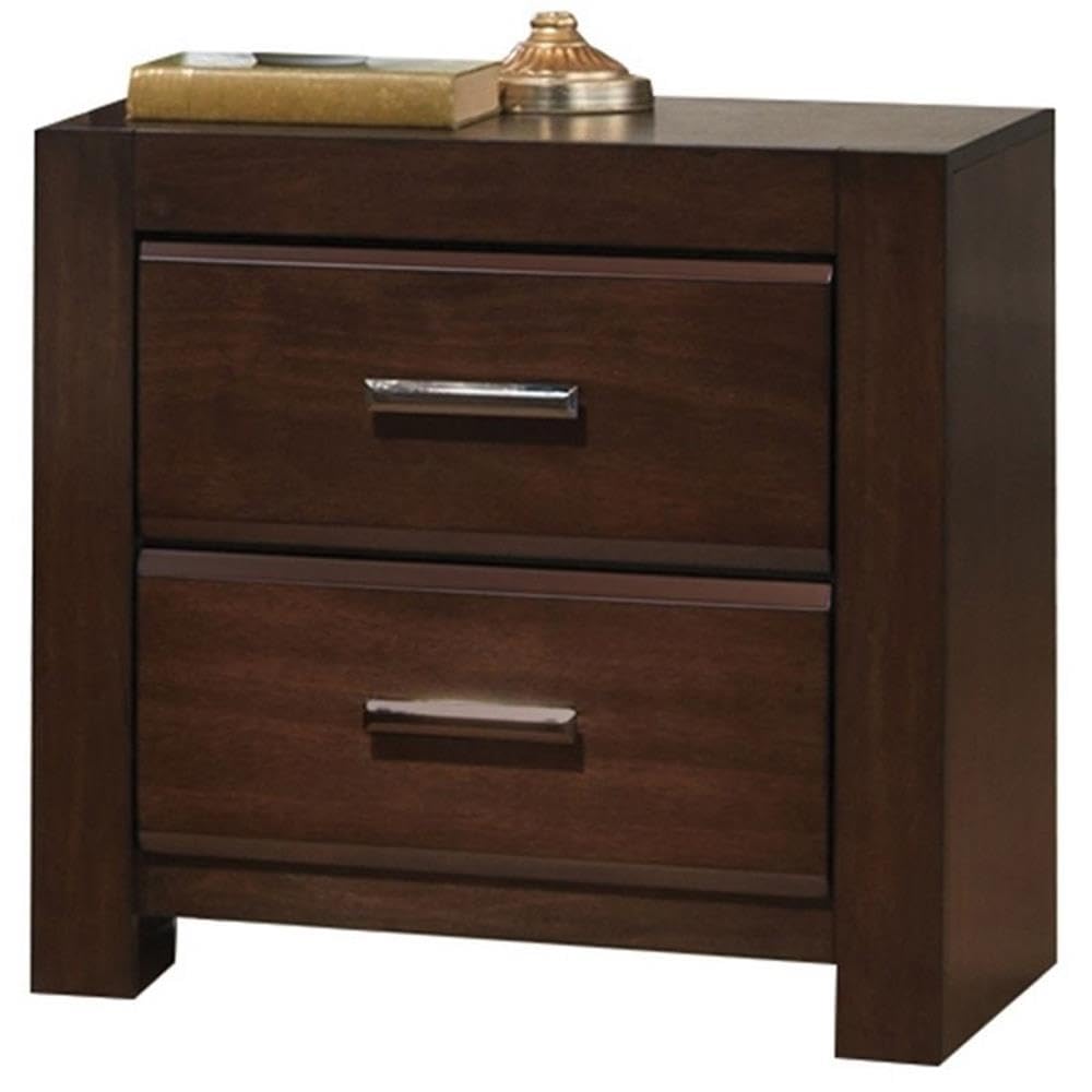 Acme Oberreit Square Wood 2-Drawers Bedroom Nightstand in Walnut