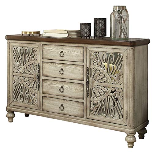 Acme Vermont 4-Drawer Wooden Console Table with 2 Door in Antique White