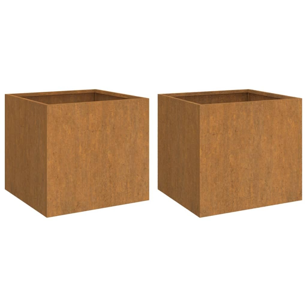 vidaXL Rectangular Planters in Corten Steel - 12.6 x 11.8 x 11.4, Brown, Sturdy and Decorative for Garden, Patio, Deck, Balcony 