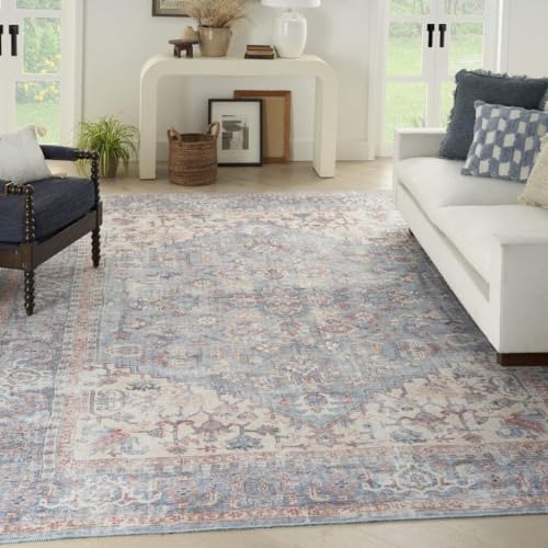 HomeRoots 522425 9 x 12 ft. Blue Floral Power Loom Distressed Rectangle Traditional Area Rug