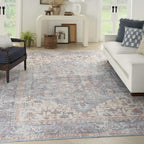 HomeRoots 522425 9 x 12 ft. Blue Floral Power Loom Distressed Rectangle Traditional Area Rug