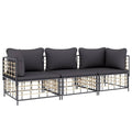 vidaXL 3 Piece Patio Lounge Set - Comfortable Anthracite Poly Rattan Furniture with Cushions, Modular Design for Garden Terrace 