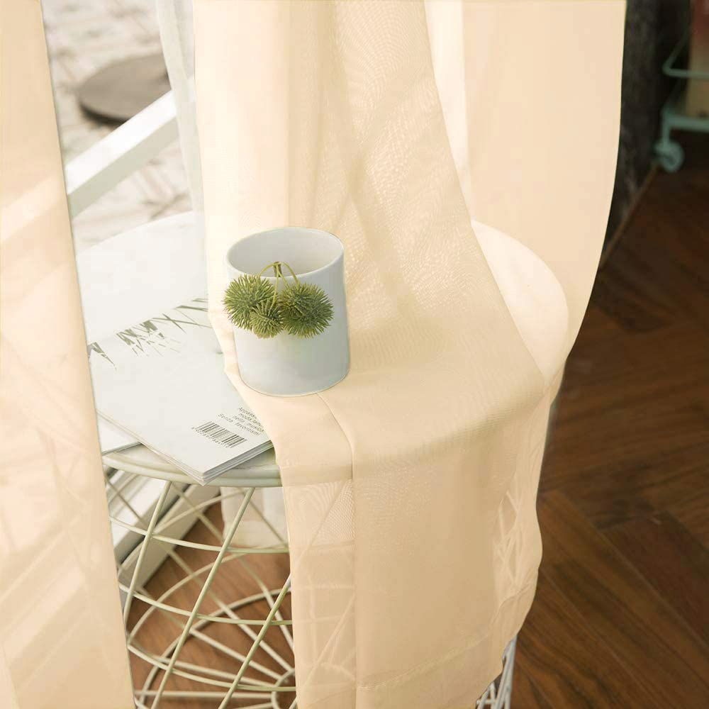 Miulee 2 Panels Solid Color Cream Sheer Curtains 96 Inches Long Elegant Grommet Window Voile Panels/Drapes/Treatment For Bedroom Living Room (54X96 Inch), Cream Beige