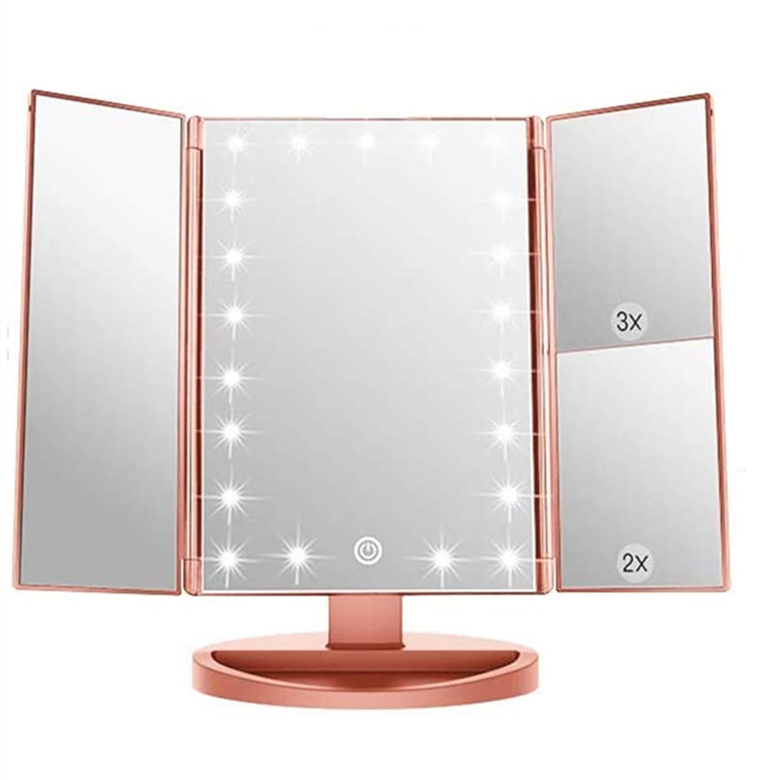 Infitrans 3 Folds Lighted Vanity Makeup Mirror,1X/2X/3X Magnification, 21 Led Light Bright Table Mirror With Touch Screen,180 Ad