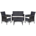 vidaXL Black Poly Rattan 4-Piece Patio Lounge Set with Cream White Cushions and Coffee Table - Weather-Resistant Outdoor Furniture Set