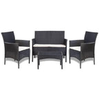 vidaXL Black Poly Rattan 4-Piece Patio Lounge Set with Cream White Cushions and Coffee Table - Weather-Resistant Outdoor Furniture Set