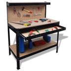 vidaXL Workbench w/Pegboard and Drawer Steel Table Garage Workshop Storage