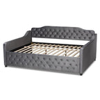 Baxton Studio Freda Gray Velvet Button Tufted Full Size Wood Daybed