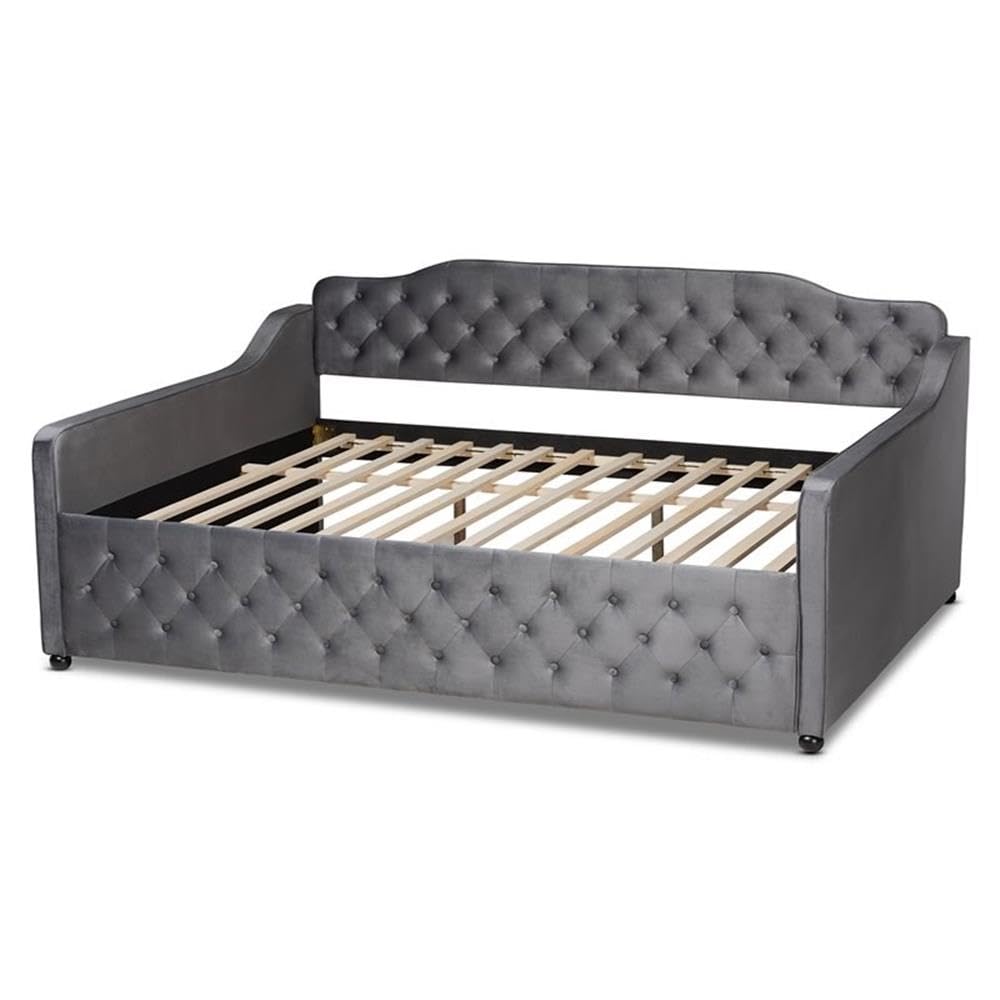 Baxton Studio Freda Gray Velvet Button Tufted Full Size Wood Daybed