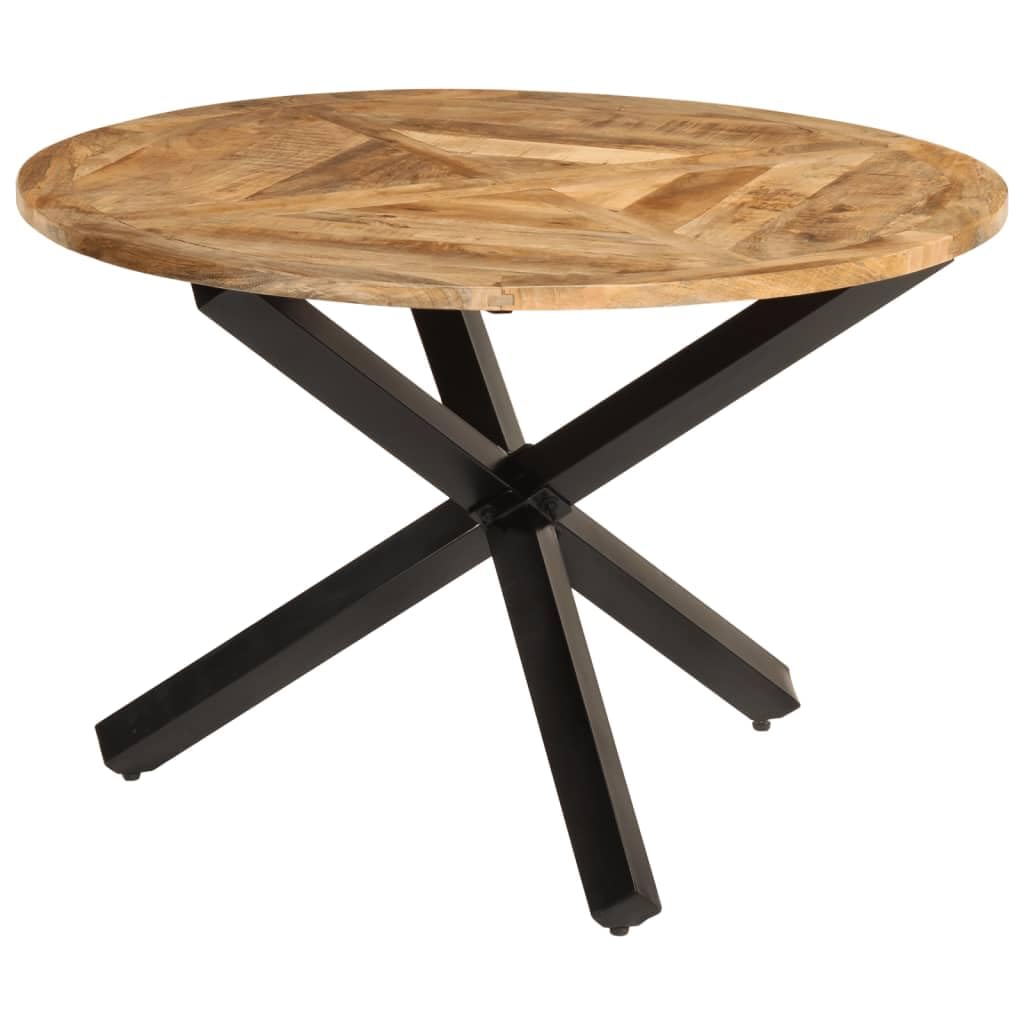 vidaXL Dining Table Ø43.3"x29.5" with Solid Rough Mango Wood Top and Industrial Metal Legs, Rustic Brown - Farmhouse Style for Dining Room/Kitchen Use