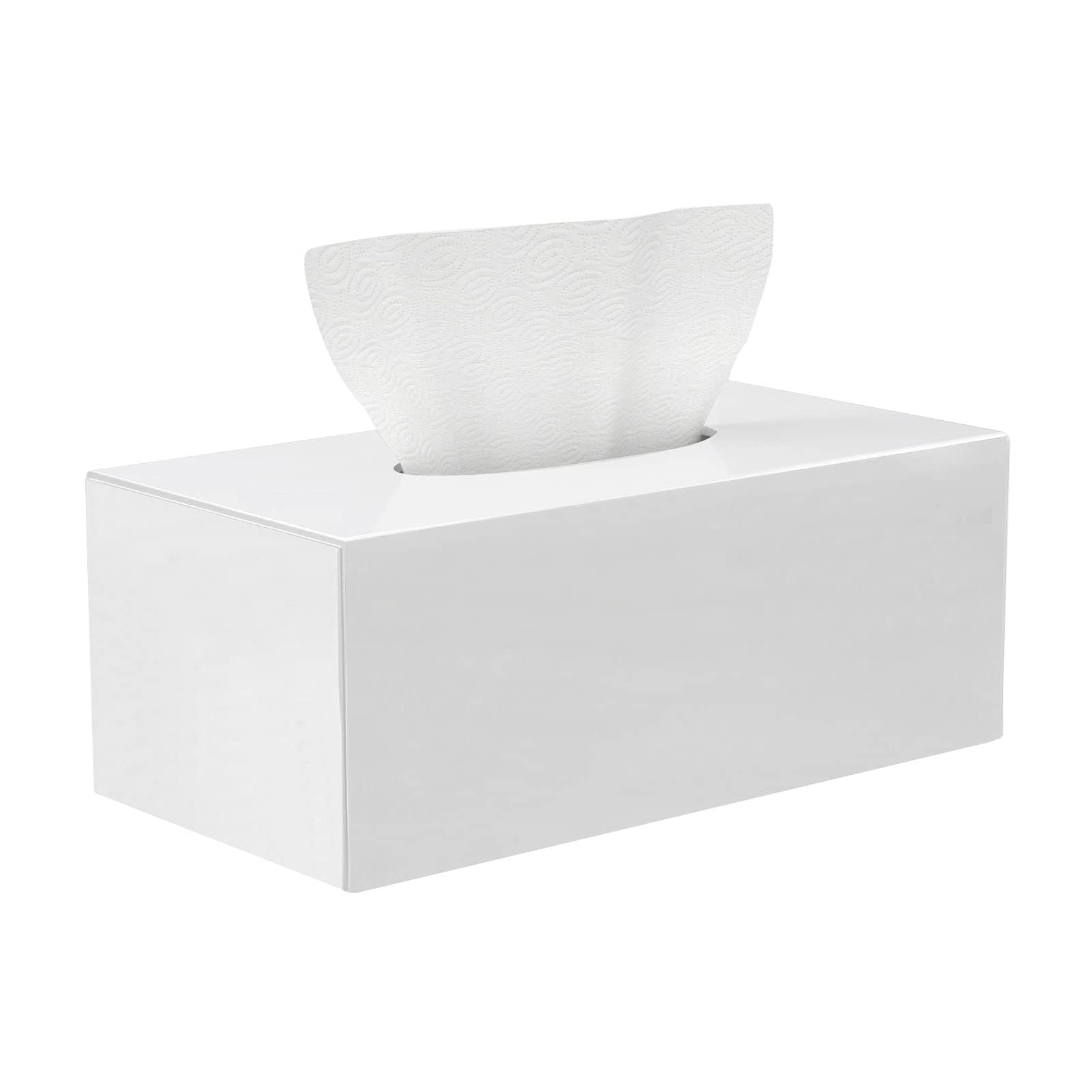 HBlife Tissue Dispenser Box Cover Rectangular White Acrylic Mask Case Holder with Magnetic Bottom, Dryer Sheet Holder for Car, B