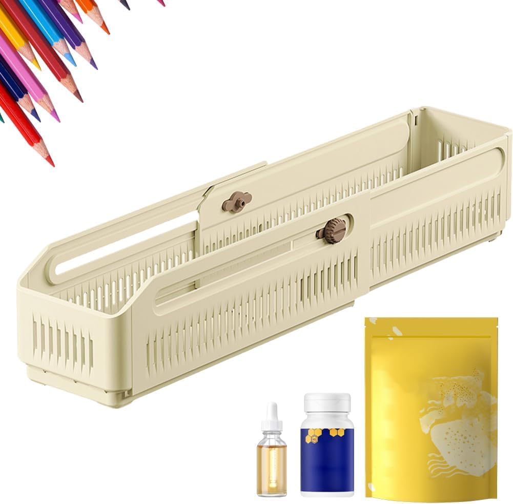 LEVGRY Extendable Closet Organizer  Adjustable Desk Drawer for Tools and Sundries, Multifunctional Retractable Box | Pantry Org