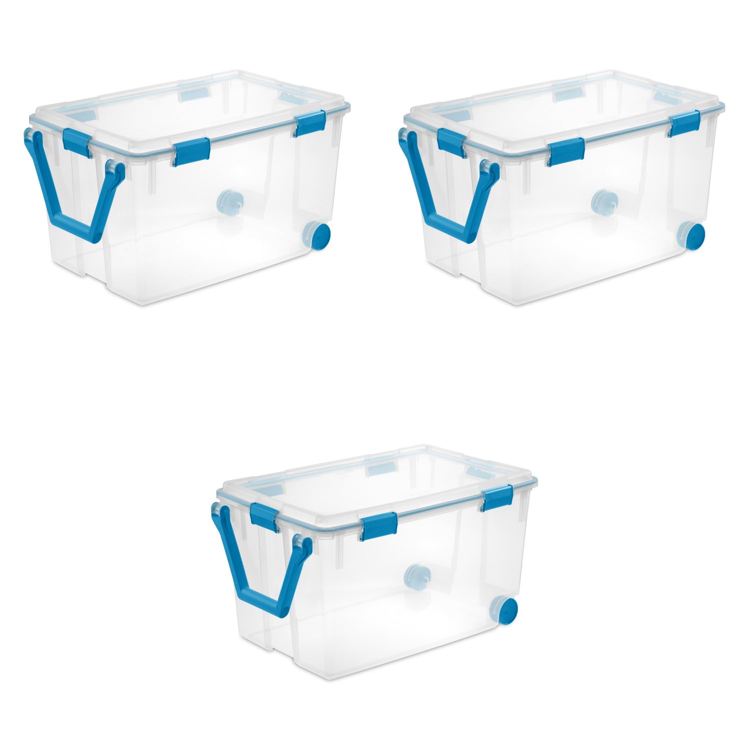 Sterilite 120 Qt Wheeled Gasket Box, Stackable Storage Bin with Latching Lid, Handle and Tight Seal, Plastic Container with Clea