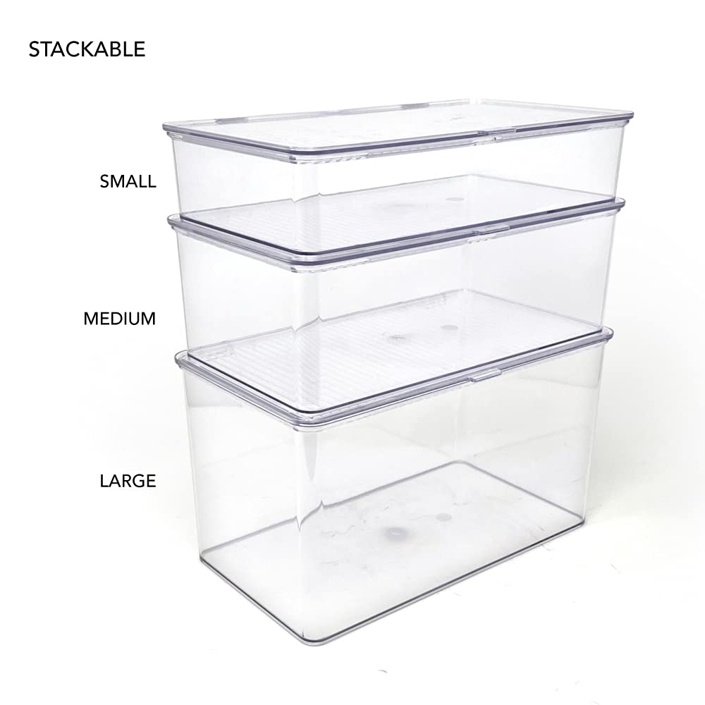 Isaac Jacobs Medium Stackable Organizer Bin (10.75   X6.5   X3.7   ) W/ Hinged Lid, Clear Storage Box, Home, Office, School, Fri