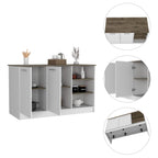 DEPOT E-SHOP Mars Kitchen Island with Two Cabinets and Three Open Shelves, White/Dark Brown - Kitchen