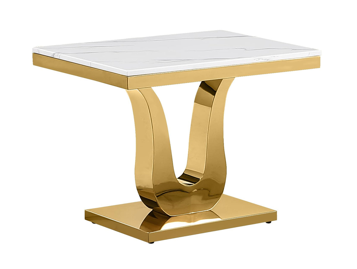 Best Quality Furniture Ct28 Sofa End Table, White/Gold