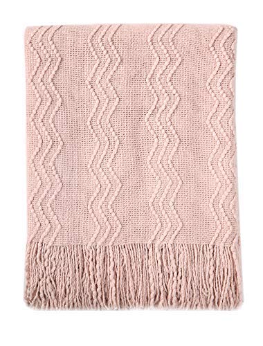 Bourina Throw Blanket Textured Solid Soft Sofa Throw Couch Cover Knitted Decorative Blanket, 50'' X 60'' Pink