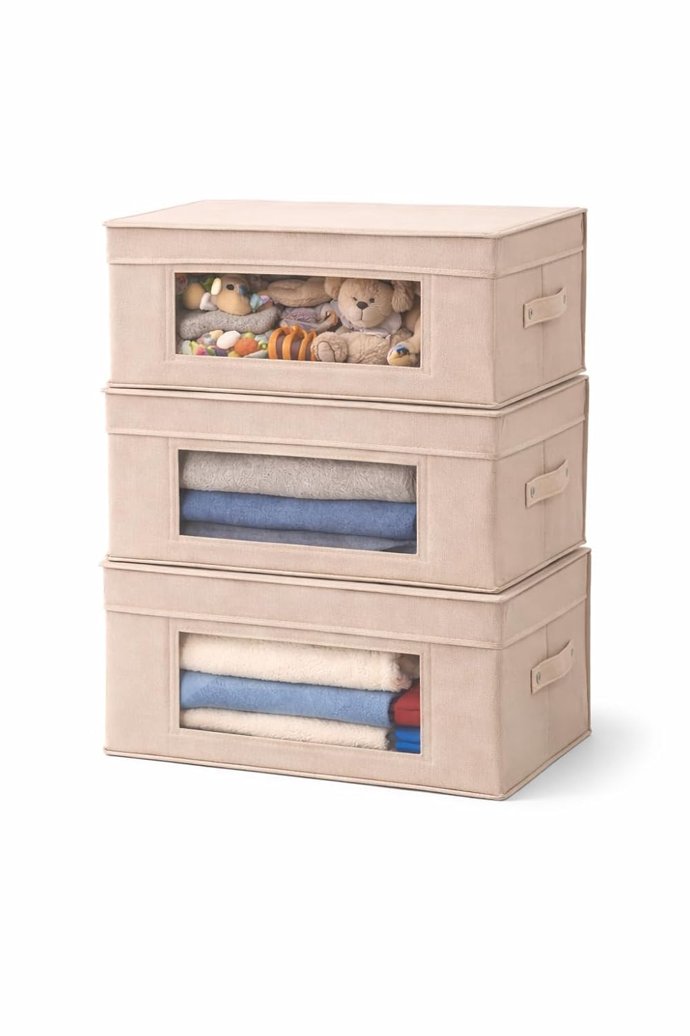 Kienlix Foldable Fabric Storage Boxes with Transparent Window  Stackable Clothes Organizer for Wardrobe, Blanket & Toy Storage 