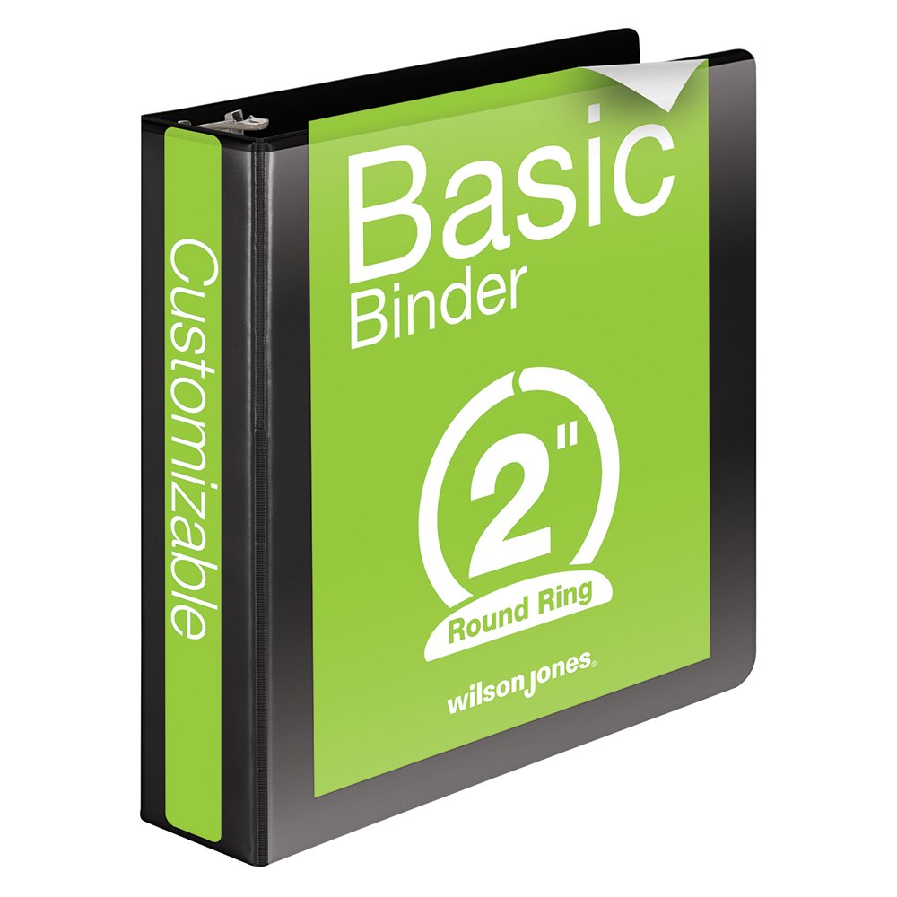 Wilson Jones 3 Ring Binder 2 Inch, Round Ring View Binder, Basic, 362 Series, Customizable, Black (W362-44B)