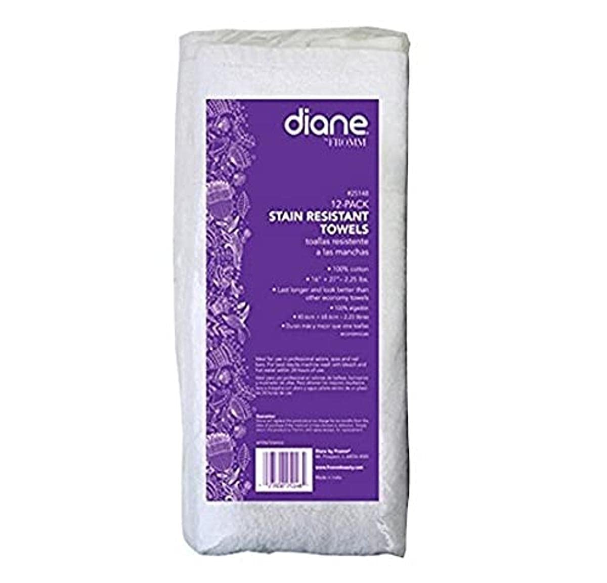 Diane 25148 Stain Resistant 100% Cotton Towels 16x27 for Salon, Spa and Barber Shop - 12 Pack