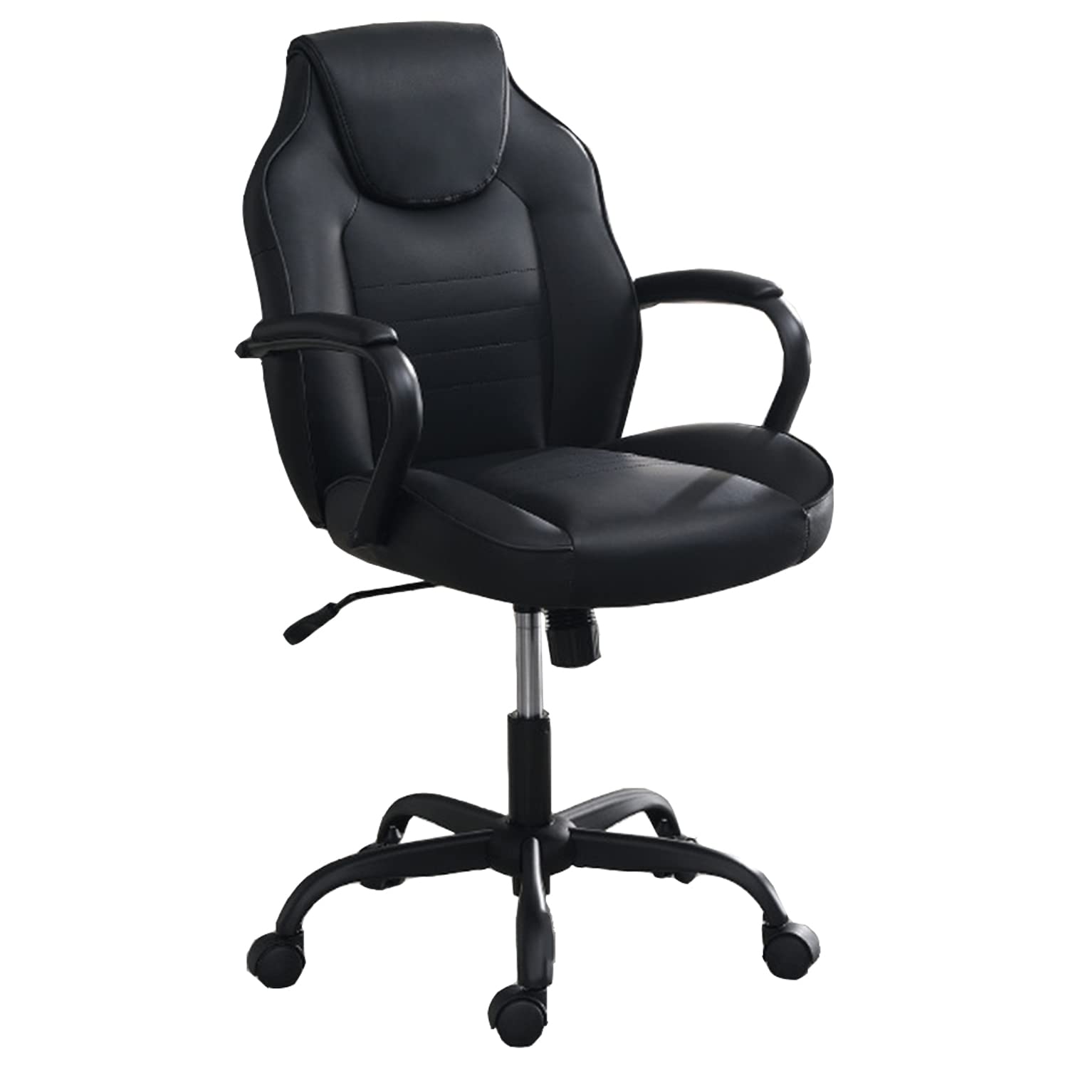 Poundex Office Chair with Padded Armrests, Black