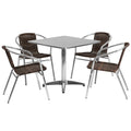 Flash Furniture 31.5'' Square Aluminum Indoor-Outdoor Table Set with 4 Dark Brown Rattan Chairs