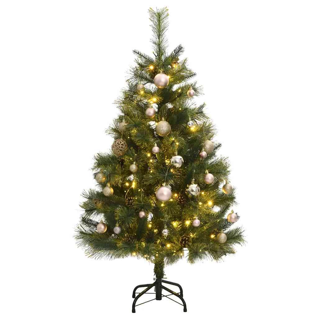 Vidaxl Artificial Hinged Christmas Tree With Leds  47.2 Inch   Green Christmas Tree With Decorative Balls, Cones And 150 Adjustable