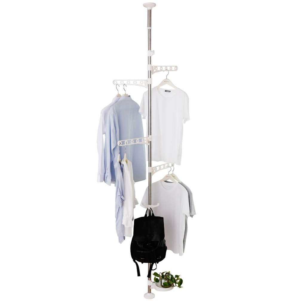 BAOYOUNI Adjustable Corner Coat Rack Stand Entryway Hall Tree Hat Jacket Hanger Hooks Floor to Ceiling Holder Organizer for Clot