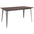 Flash Furniture Kenneth 30.25 x 60 Rectangular Silver Metal Indoor Table with Walnut Rustic Wood Top