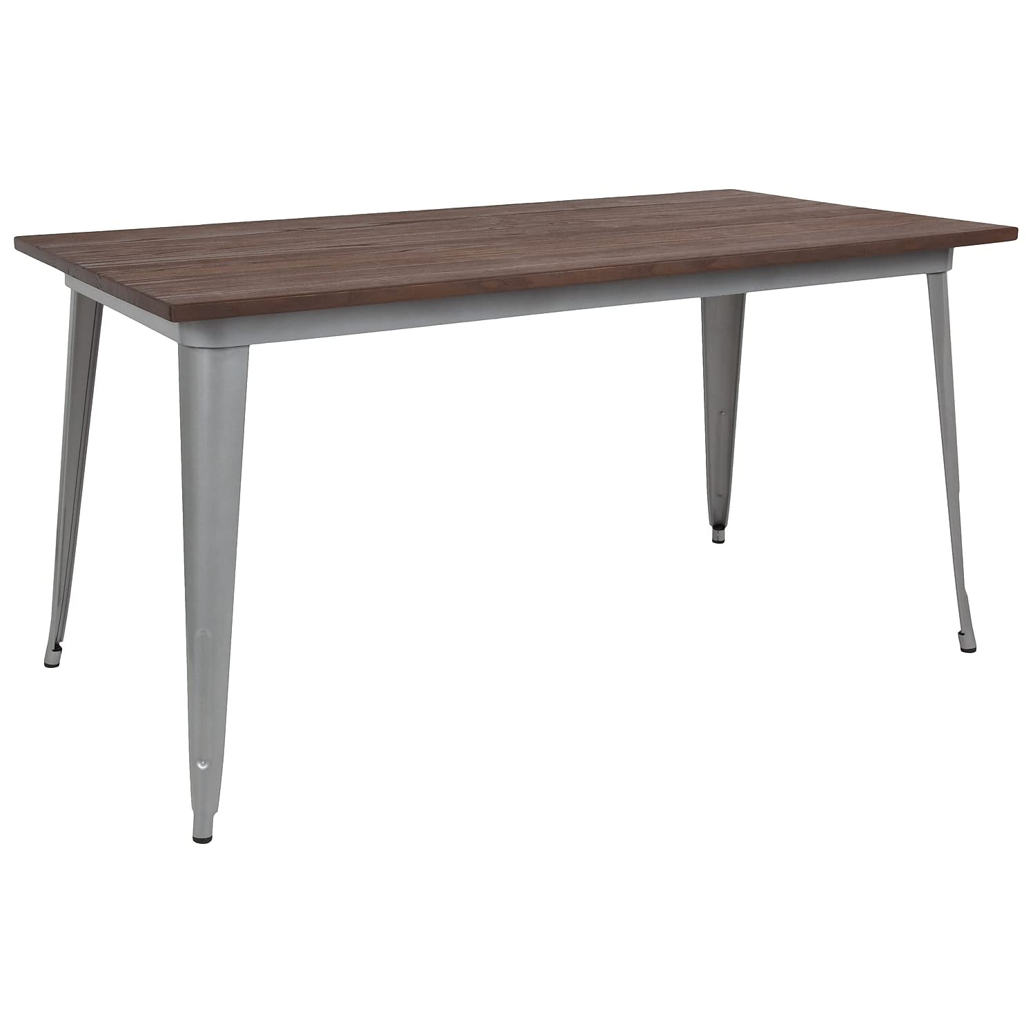 Flash Furniture Kenneth 30.25 x 60 Rectangular Silver Metal Indoor Table with Walnut Rustic Wood Top