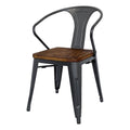 New Pacific Direct Metropolis Metal Arm Chair Wood Seat,Gunmetal Gray,Set of 4